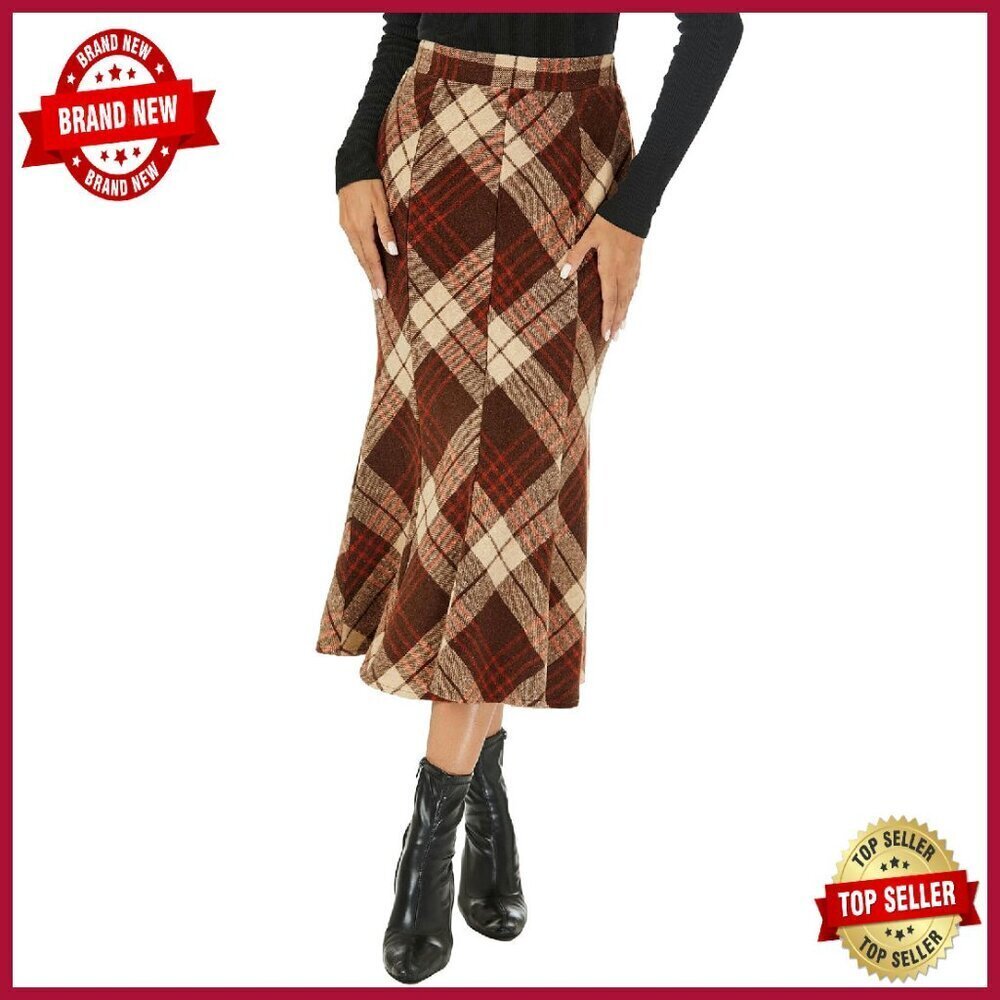 Wool High Waisted Flannel Pencil Skirt Midi Length Work Wear